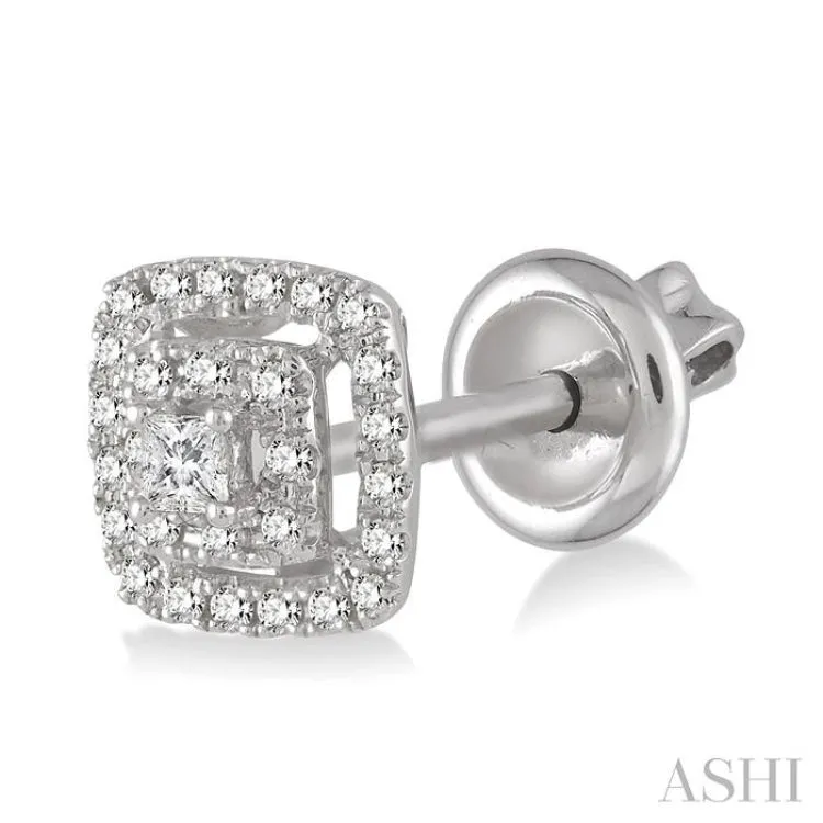 1/3 Ctw Square Shape Round Cut Diamond Fashion Earrings in 14K White Gold