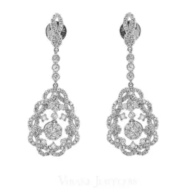 1.31CT Diamond Drop Paisley Earrings Set In 14K White Gold