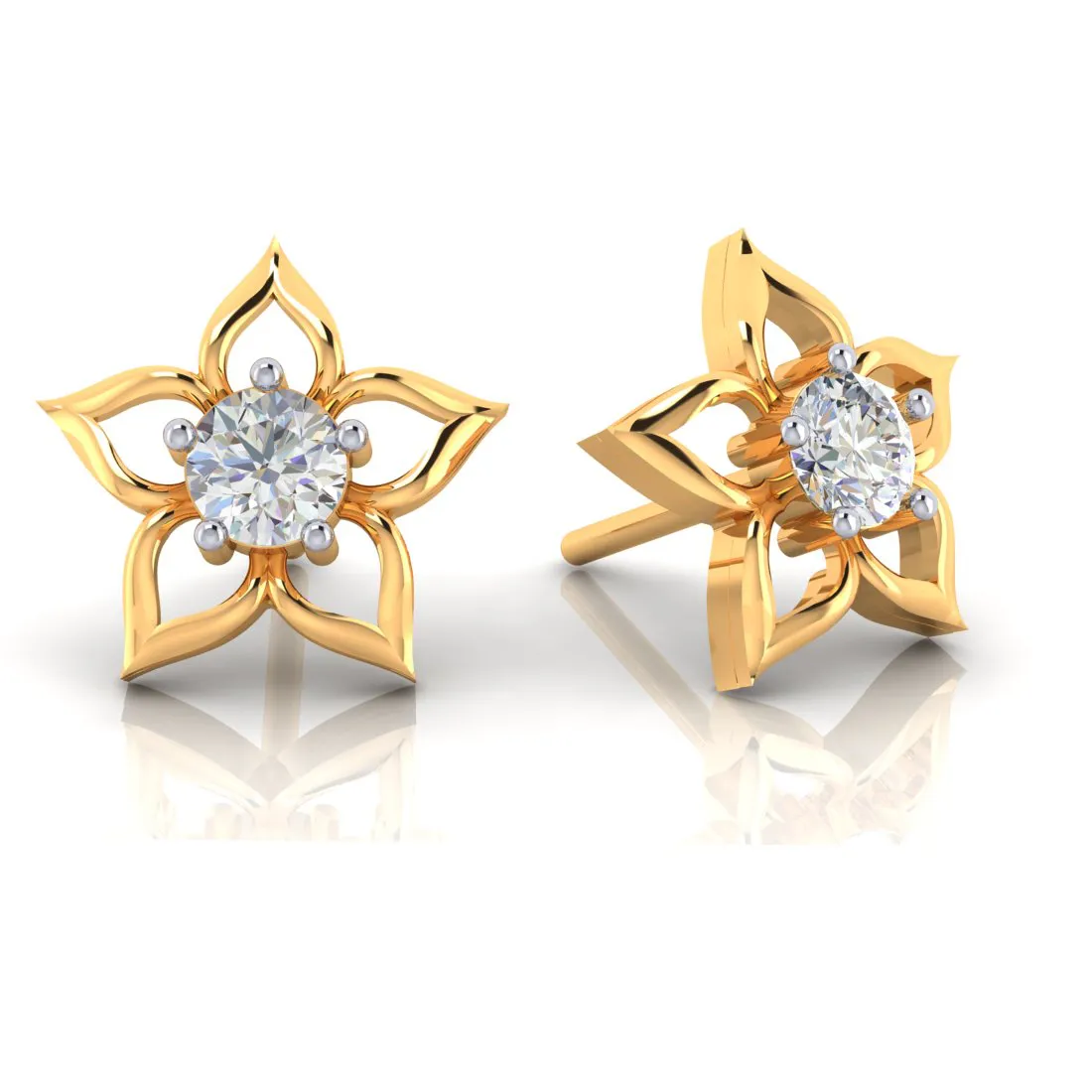 14k Floral Style American Diamonds And Gold Earrings