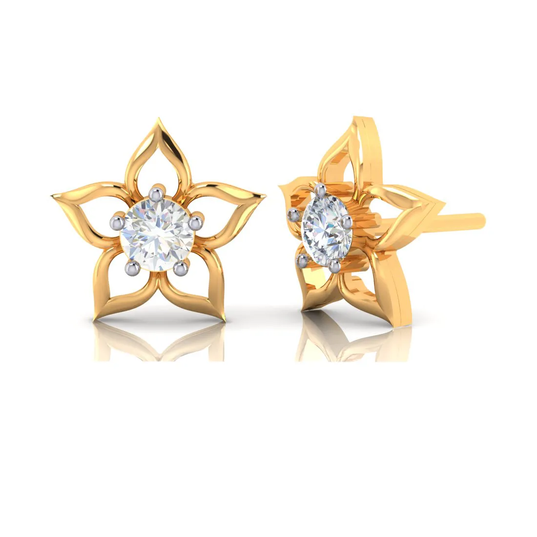 14k Floral Style American Diamonds And Gold Earrings