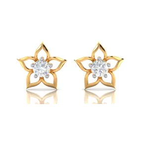 14k Floral Style American Diamonds And Gold Earrings