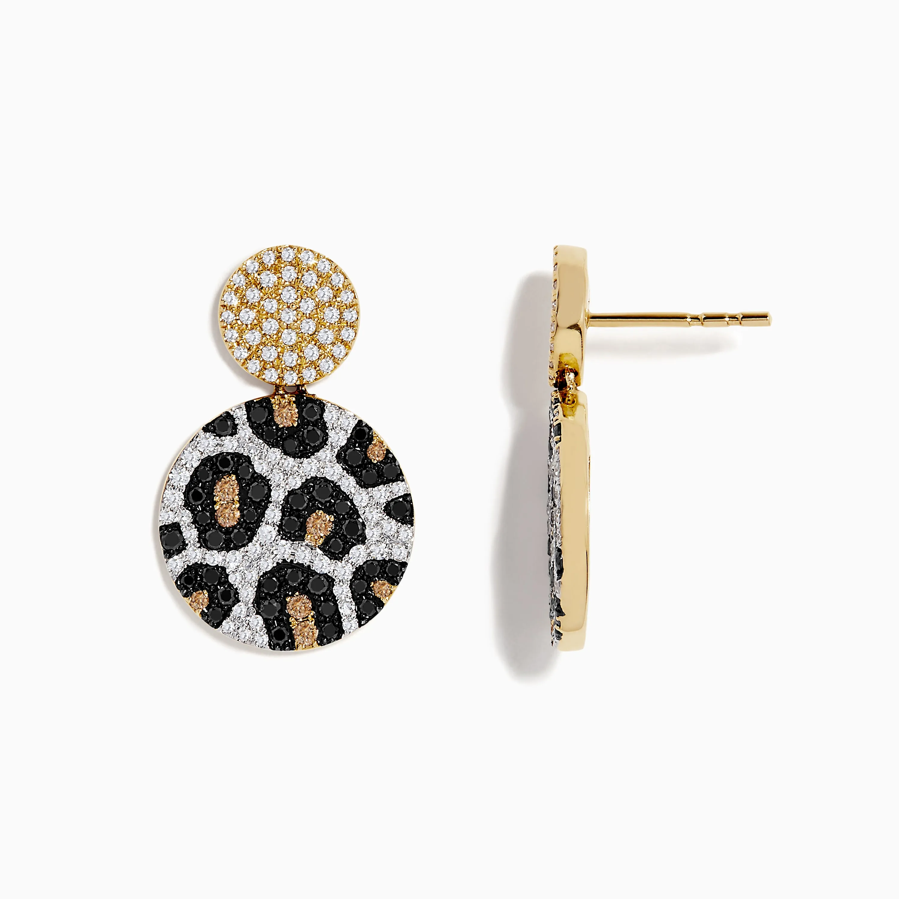 14K Gold Black, Espresso and White Diamond Disc Earrings, 1.57 TCW