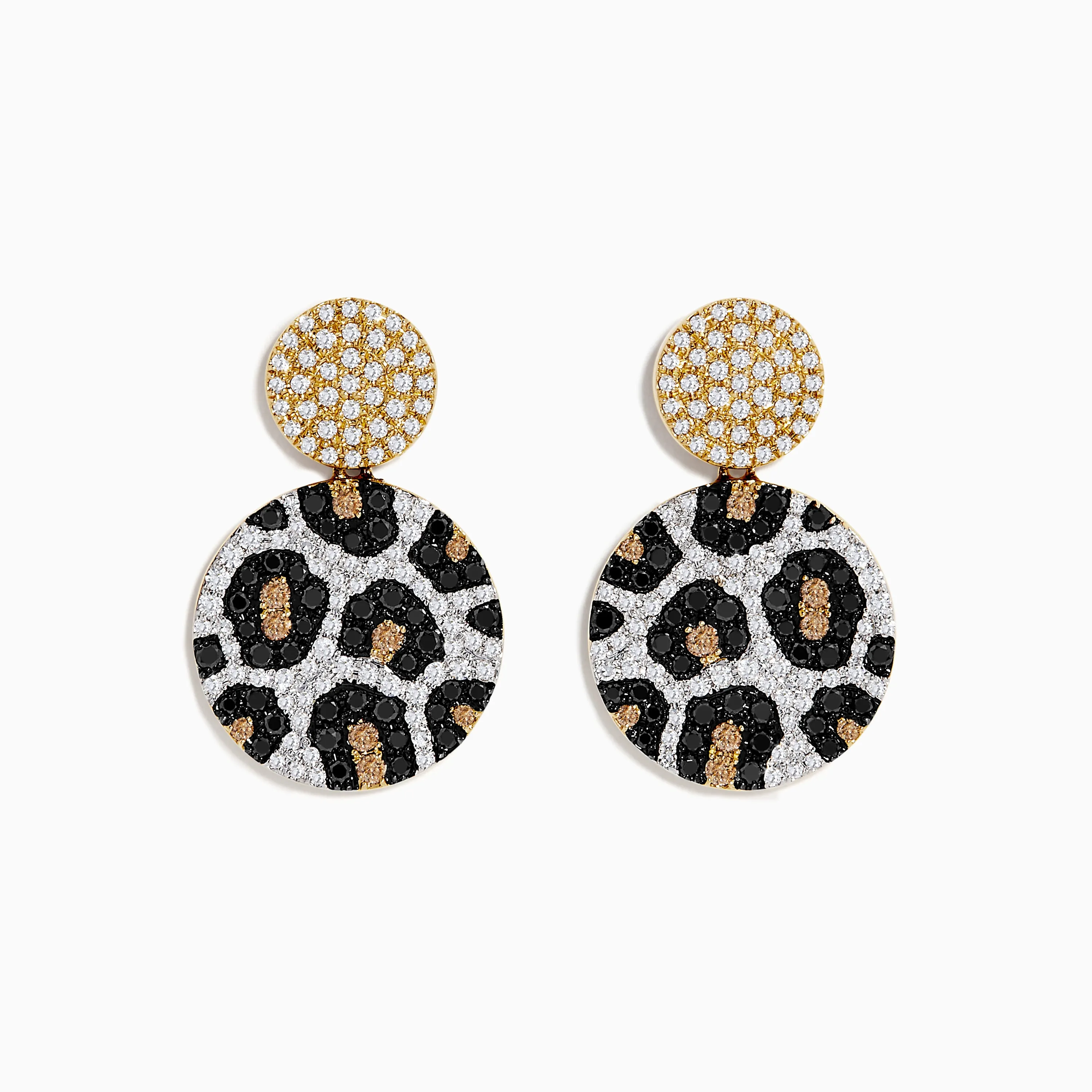 14K Gold Black, Espresso and White Diamond Disc Earrings, 1.57 TCW