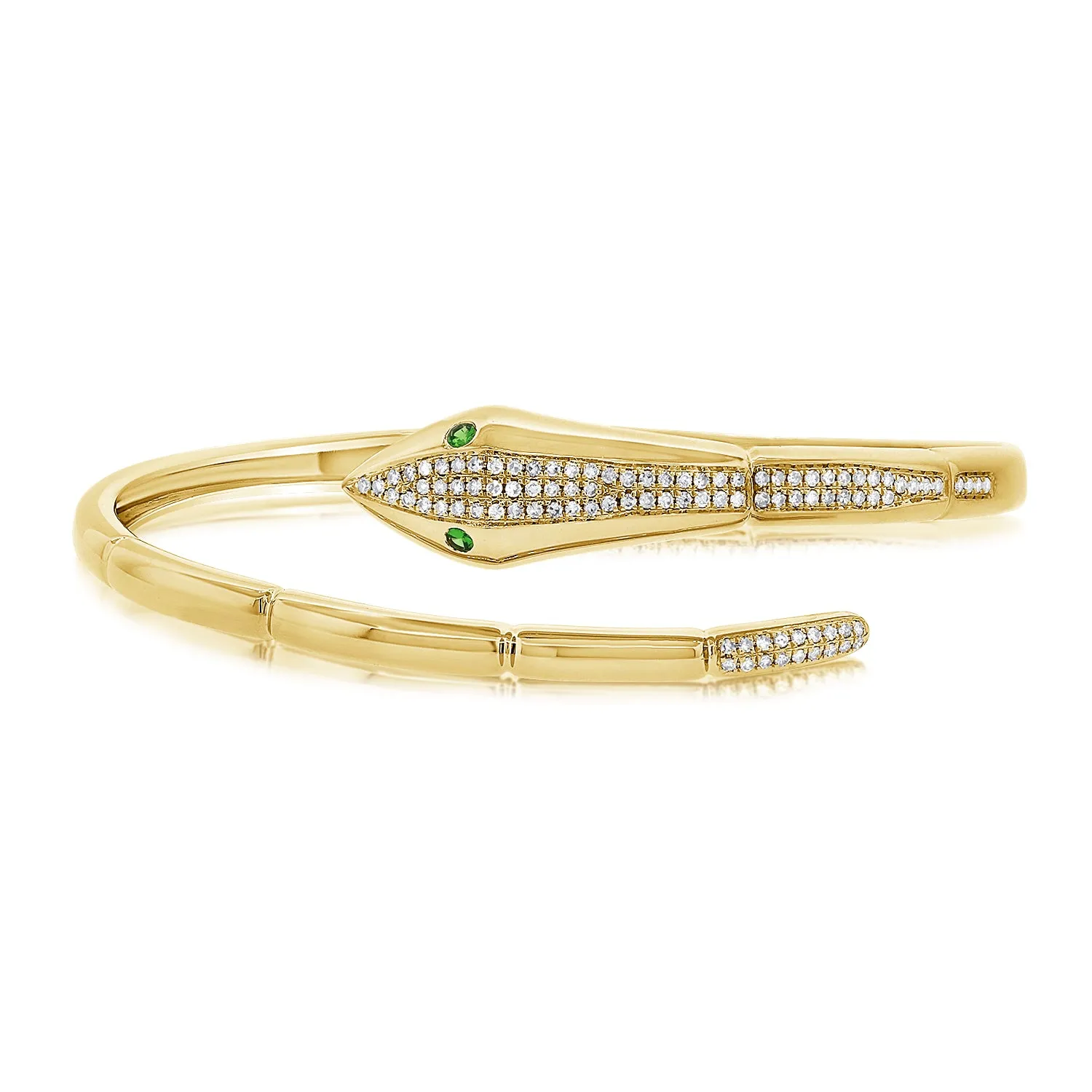 14K Gold Diamond & Tsavorite Snake Bangle