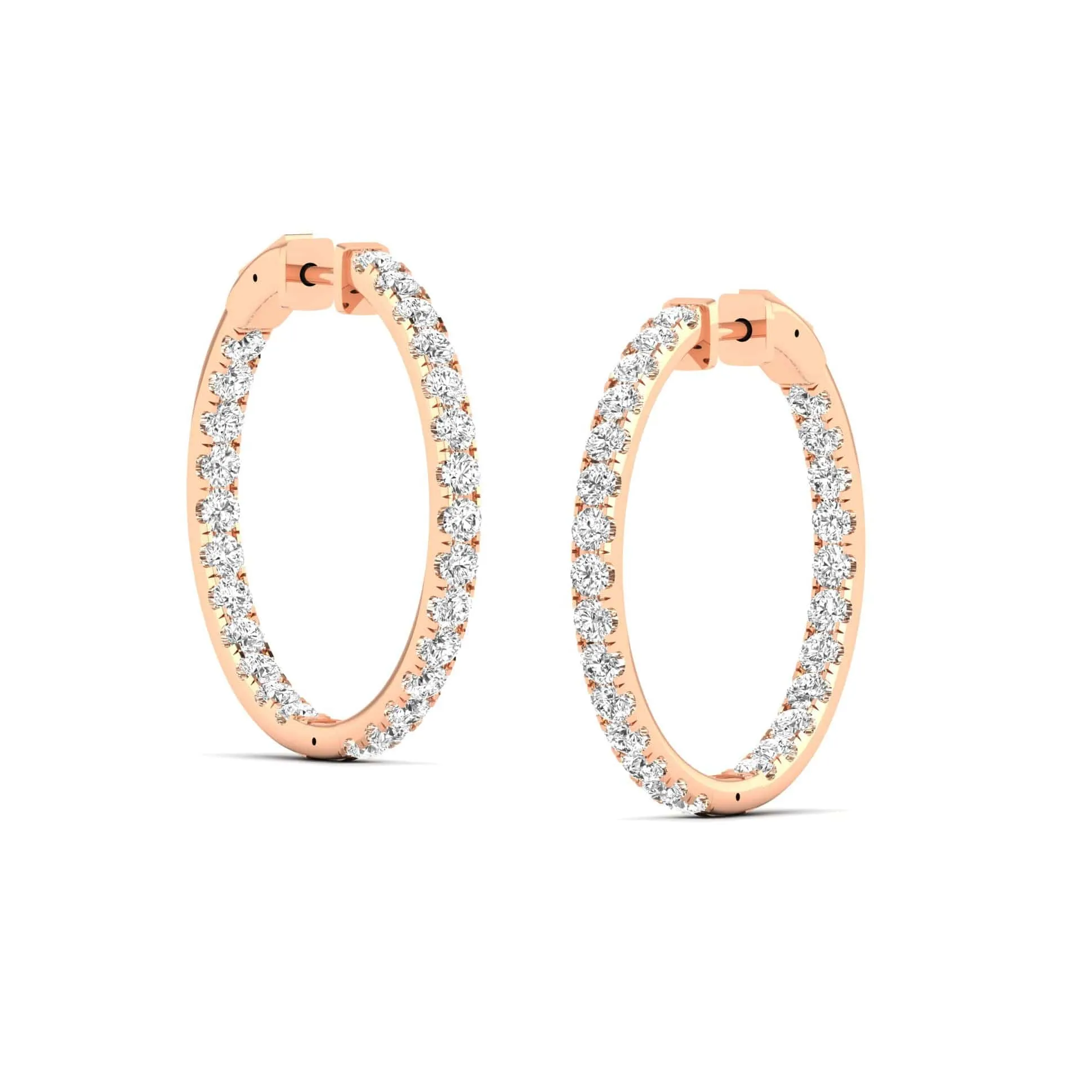 14K Gold Diamond Inside-Outside Hoop Earrings in three sizes, Lab Grown