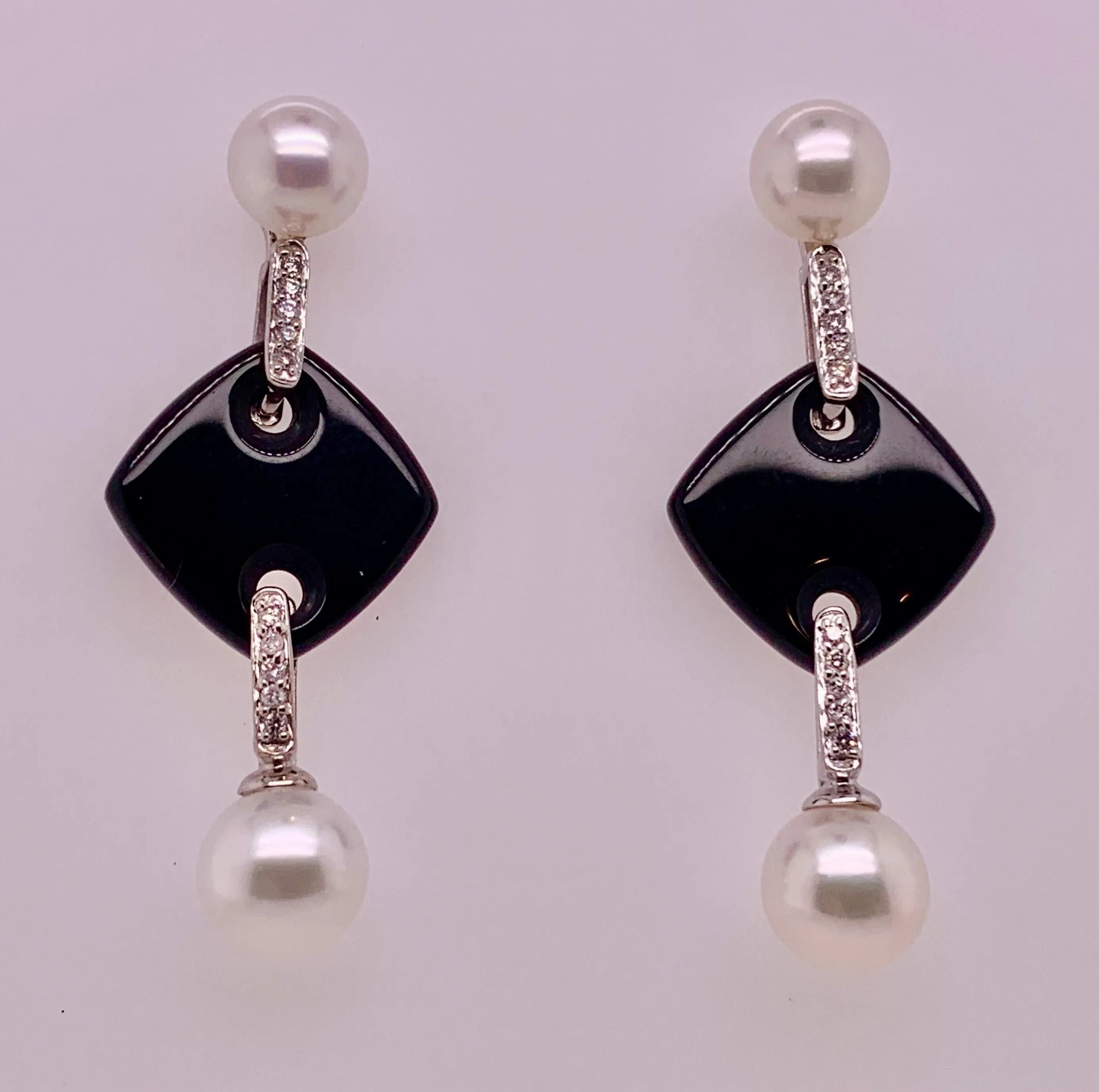 14K Pearl Onyx Diamond Earrings