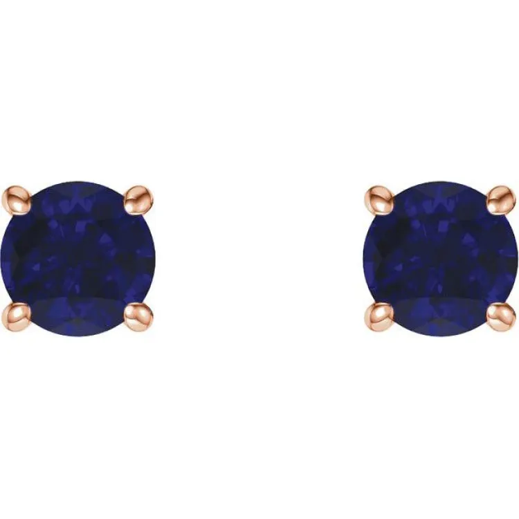 14K Rose 5 mm Lab-Grown Blue Sapphire Stud Earrings