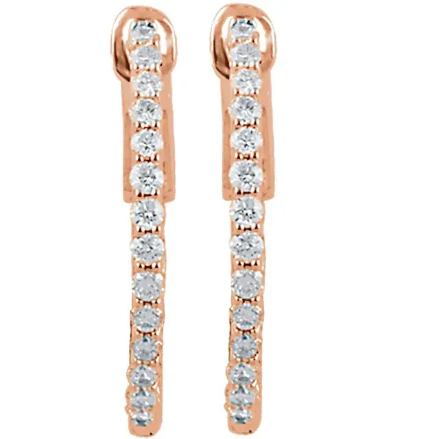 14K Rose Gold 3/4 CTW Natural Diamond Inside-Outside Hinged Hoop Earrings