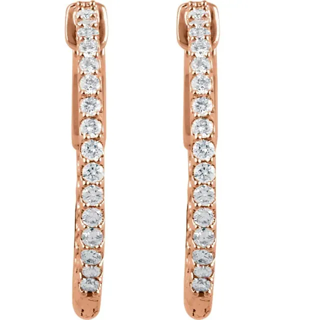 14K Rose Gold 3/4 CTW Natural Diamond Inside-Outside Hinged Hoop Earrings