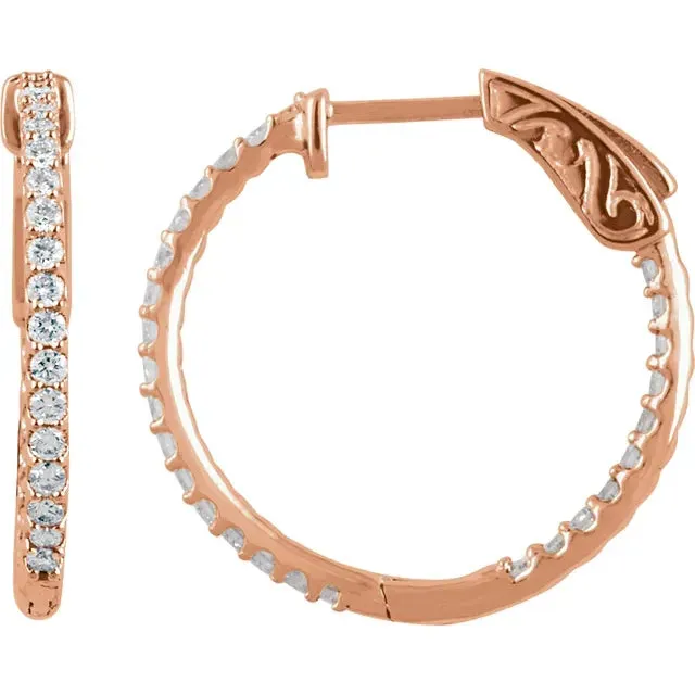 14K Rose Gold 3/4 CTW Natural Diamond Inside-Outside Hinged Hoop Earrings