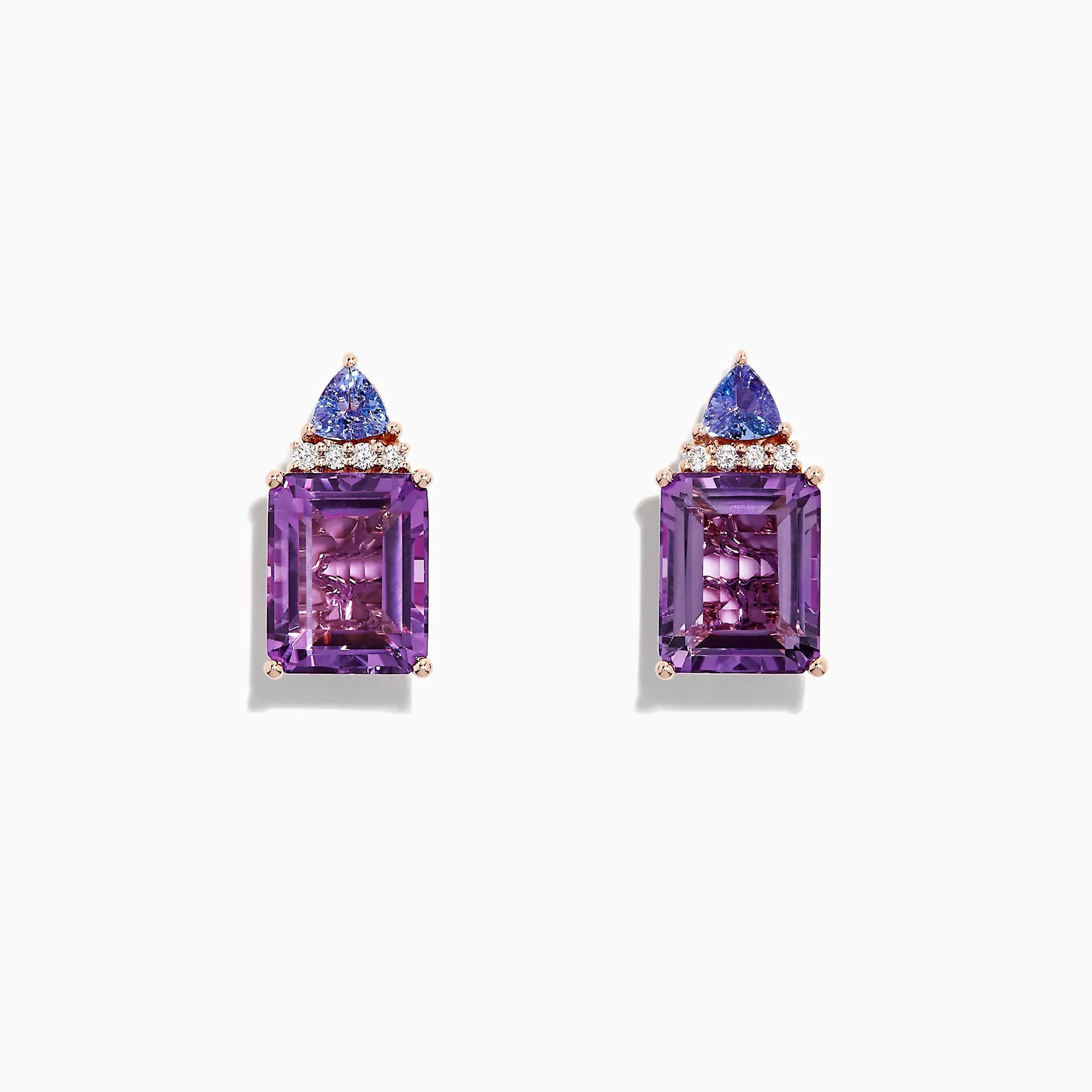 14K Rose Gold Amethyst, Tanzanite and Diamond Earrings, 8.62 TCW