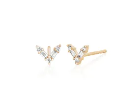 14K Rose Gold Diamond Baguette Chevron Stud (Single Earring)- Online Only