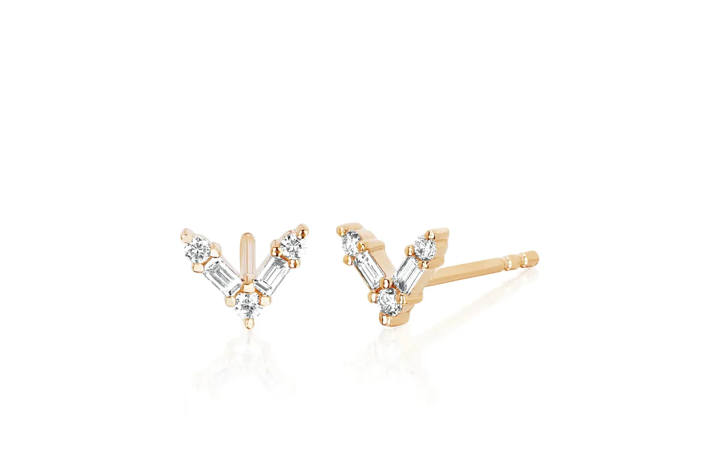 14K Rose Gold Diamond Baguette Chevron Stud (Single Earring)- Online Only