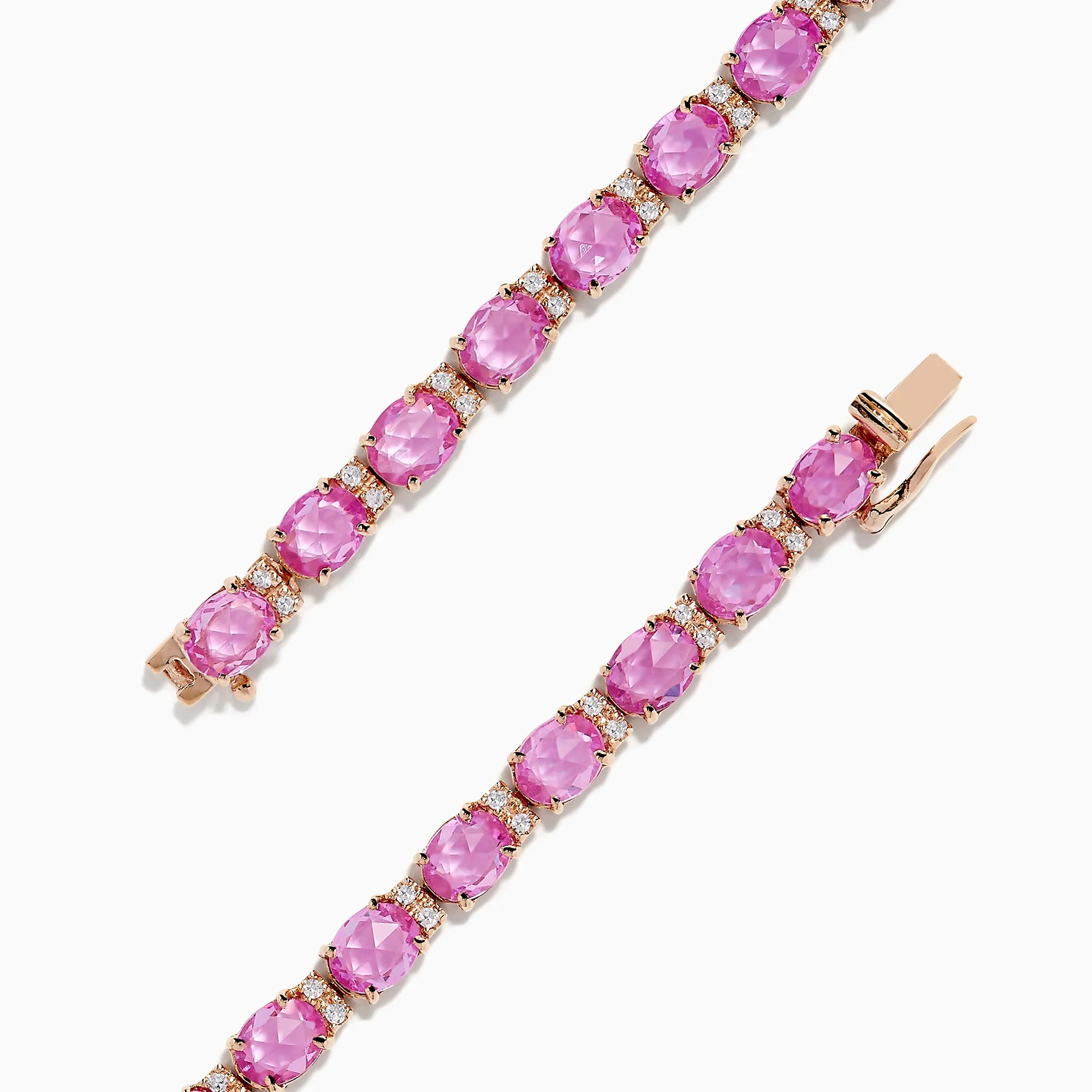 14K Rose Gold Pink Sapphire and Diamond Tennis Bracelet, 9.03 TCW