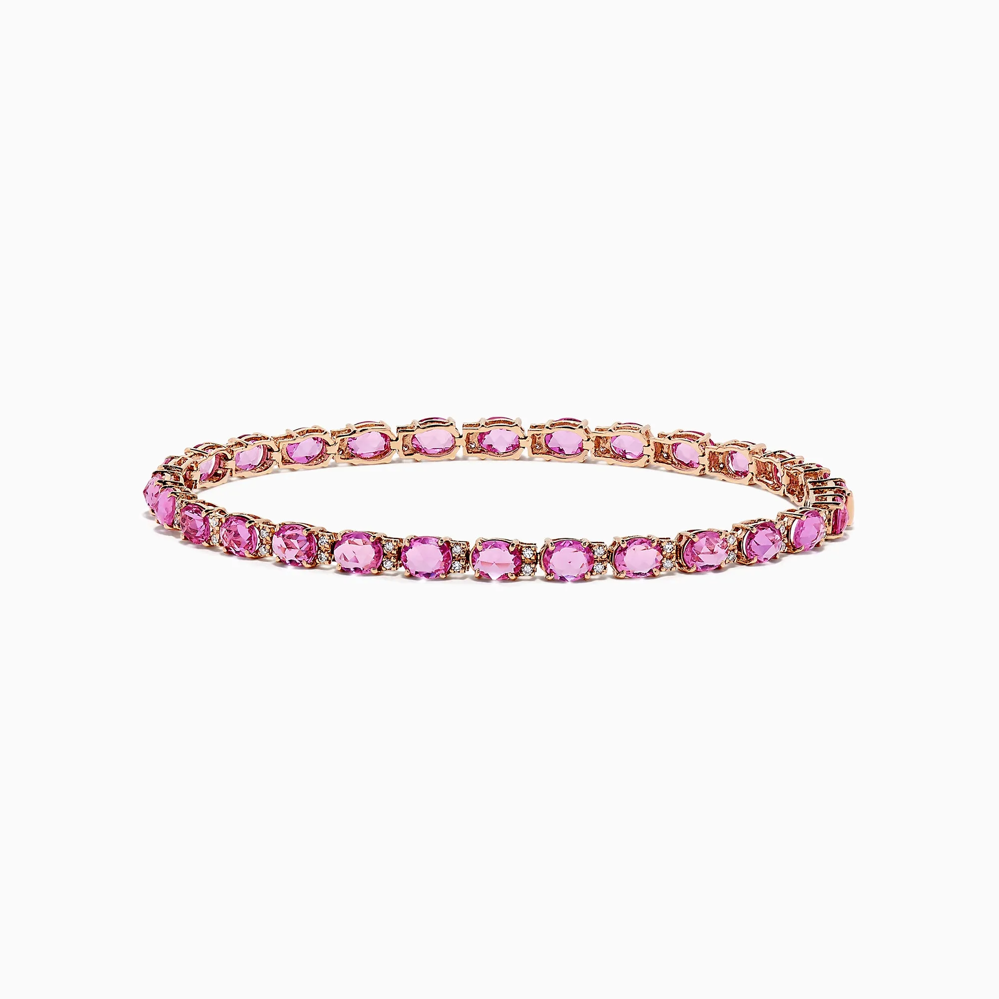 14K Rose Gold Pink Sapphire and Diamond Tennis Bracelet, 9.03 TCW