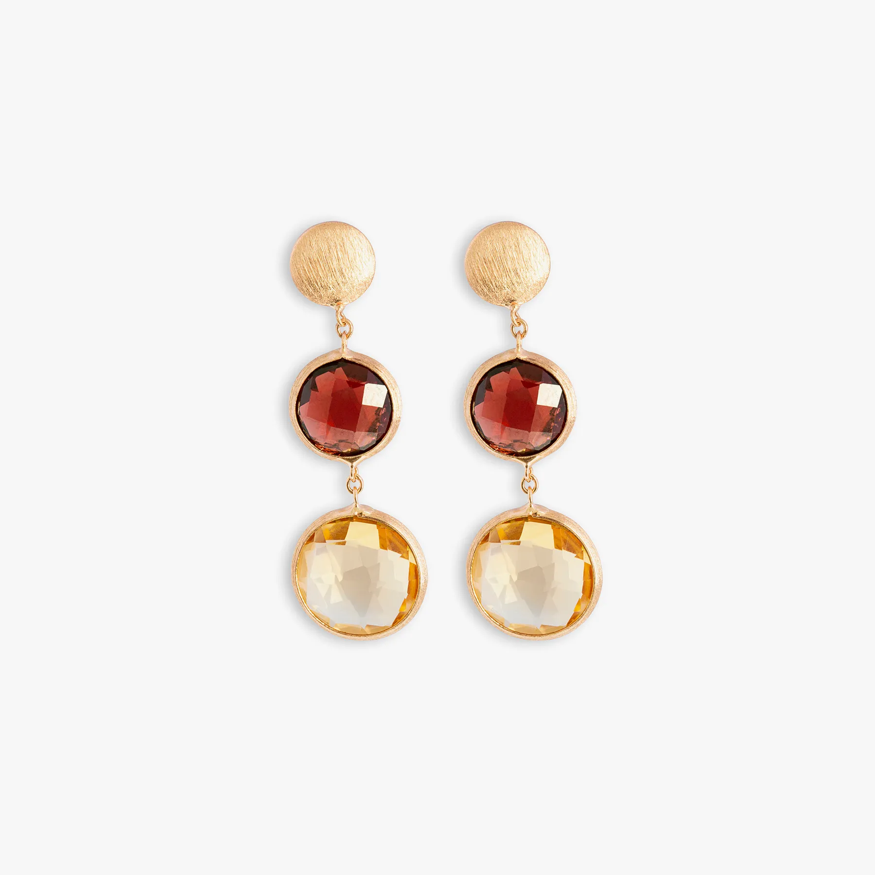 14K satin rose gold Kensington double drop earrings with garnet and citrine