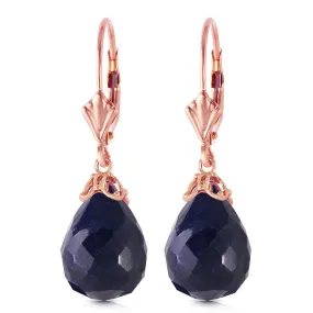 14K Solid Rose Gold Leverback Earrings Briolette Sapphire