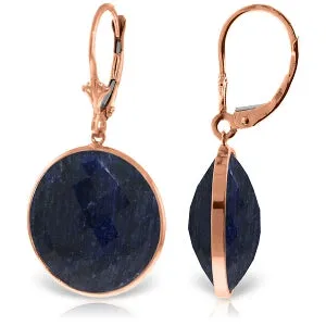 14K Solid Rose Gold Leverback Earrings w/ Checkerboard Cut Round Sapphires