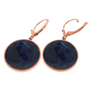 14K Solid Rose Gold Leverback Earrings w/ Checkerboard Cut Round Sapphires