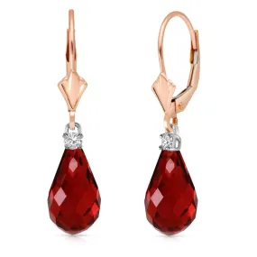 14K Solid Rose Gold Leverback Earrings w/ Diamonds & Garnets