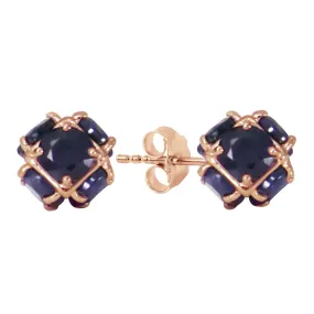 14K Solid Rose Gold Stud Earrings Natural Sapphire Certified