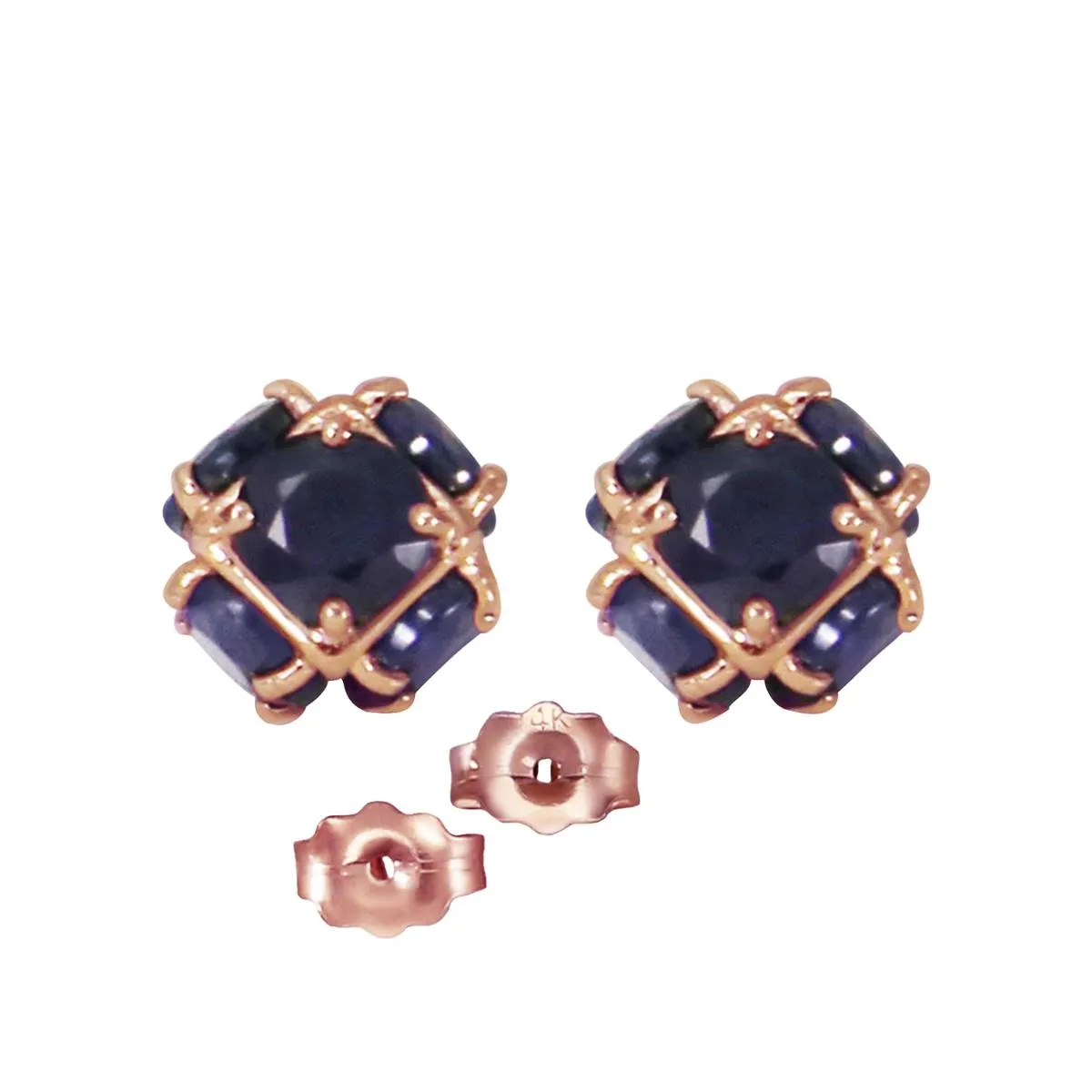 14K Solid Rose Gold Stud Earrings Natural Sapphire Certified