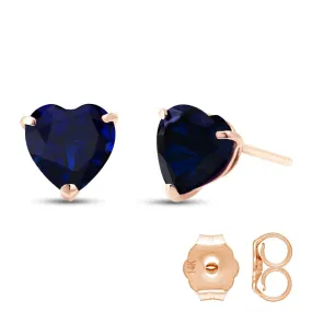 14K Solid Rose Gold Stud Earrings w/ Natural Heart Sapphires