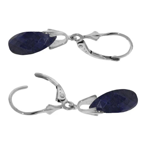 14K Solid White Gold Leverback Earrings w/ Dyed Sapphires