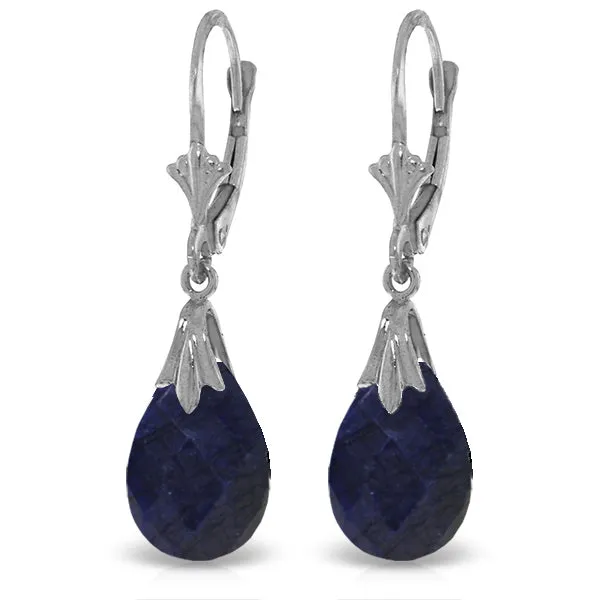 14K Solid White Gold Leverback Earrings w/ Dyed Sapphires