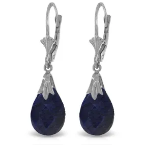 14K Solid White Gold Leverback Earrings w/ Dyed Sapphires