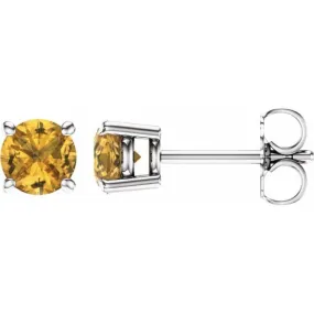 14K White 5 mm Natural Yellow Sapphire Stud Earrings