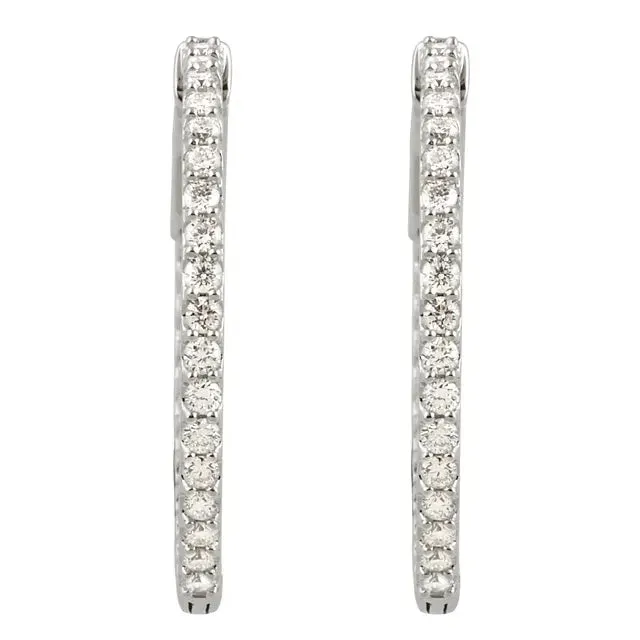 14K White Gold 1 CTW Natural Diamond Inside-Outside Hinged Hoop Earrings