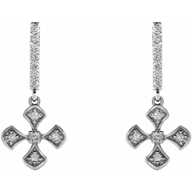 14K White Gold 1/5 CTW Natural Diamond Cross Dangle Earrings