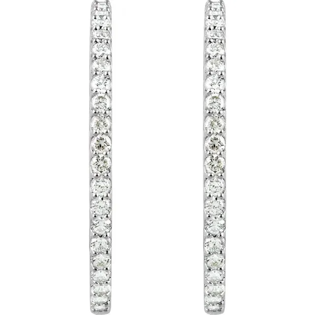 14K White Gold 5 CTW Natural Diamond Inside-Outside Hinged Hoop Earrings