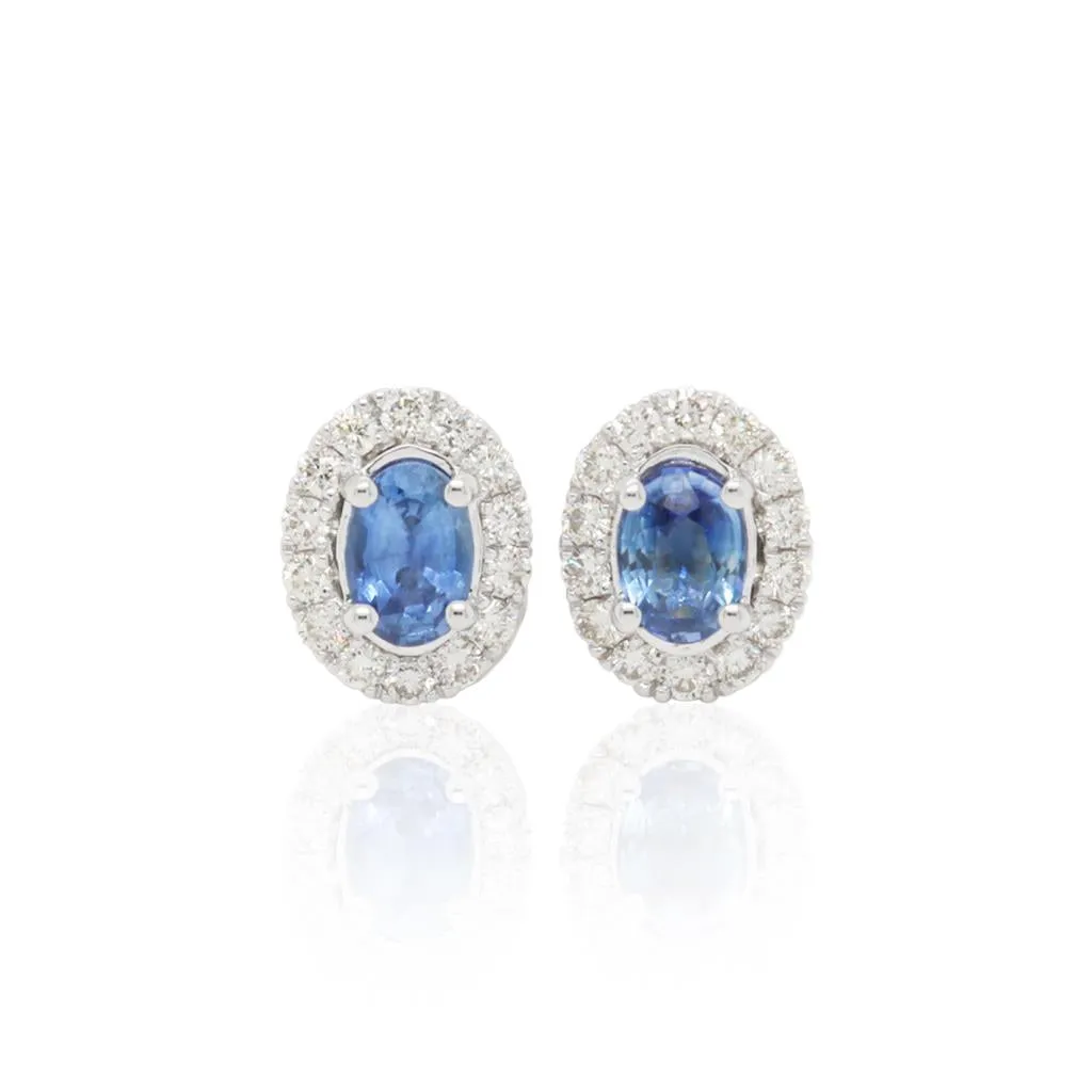 14k White Gold Diamond And Sapphire Earrings