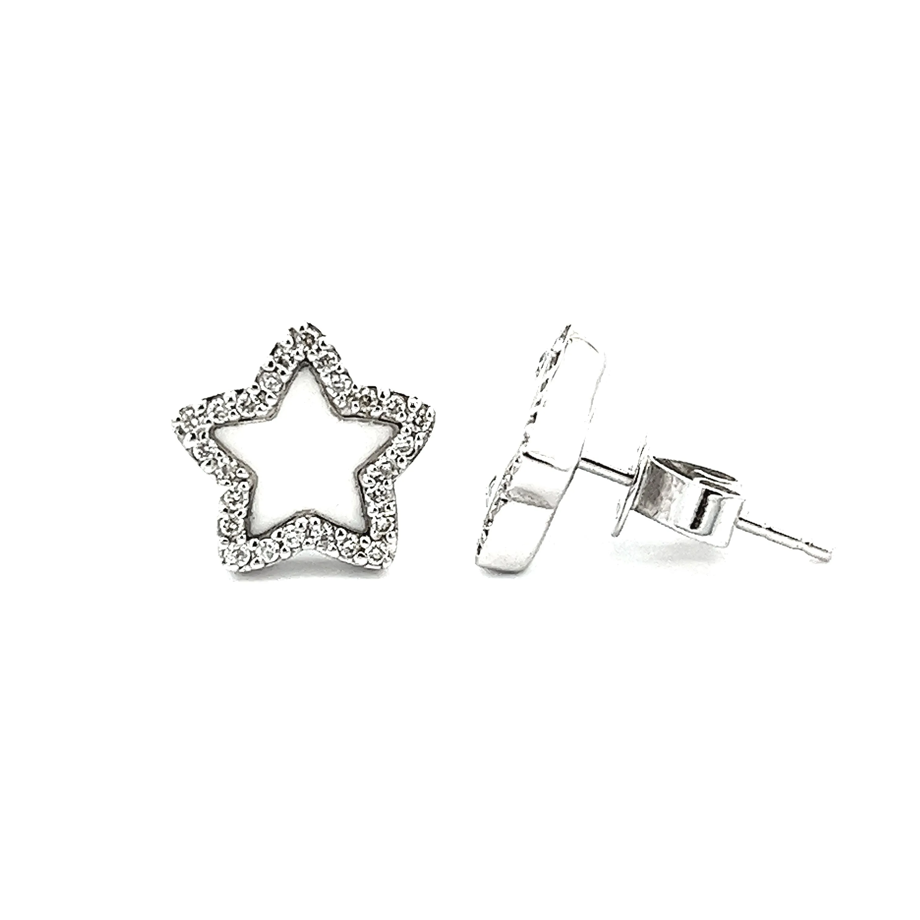 14k White Gold Diamond and White Agate Stud Earrings