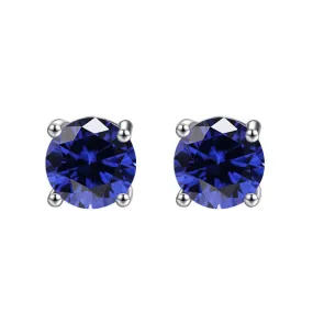 14k White Gold Plated 1/2 Carat Round Created Blue Sapphire Stud Earrings