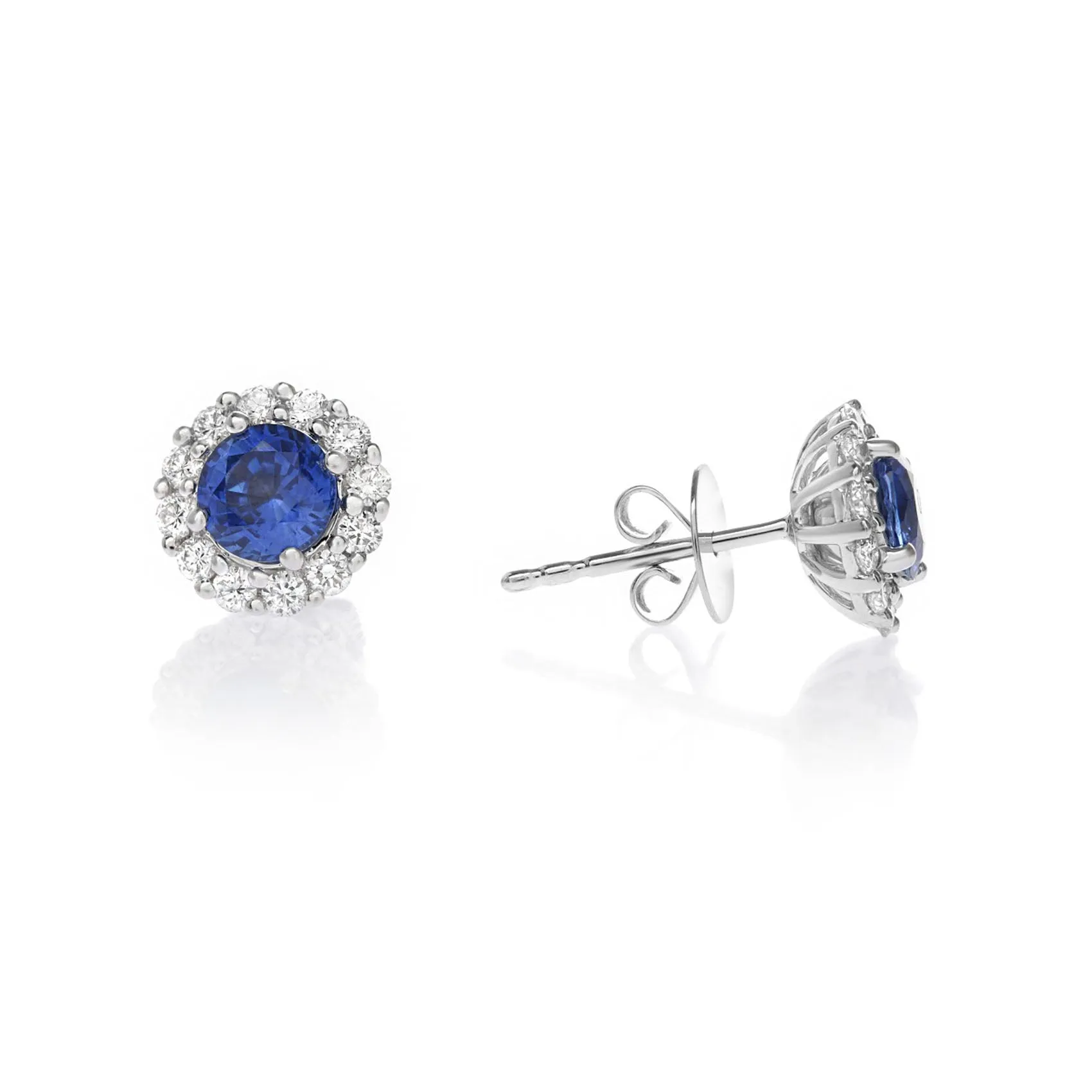 14k White Gold Plated 1/2 Ct Round Created Blue Sapphire Halo Stud Earrings