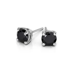 14k White Gold Plated 4 Carat Round Created Black Sapphire Stud Earrings