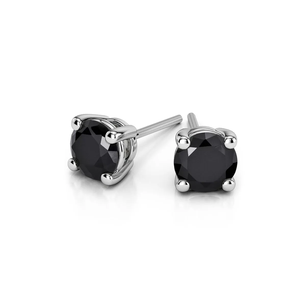 14k White Gold Plated 4 Carat Round Created Black Sapphire Stud Earrings