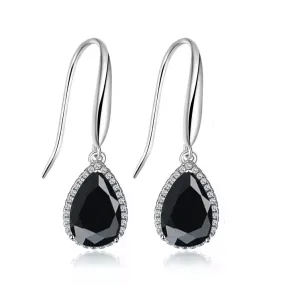 14k White Gold Plated 4 Ct Created Black Sapphire Teardrop Earrings