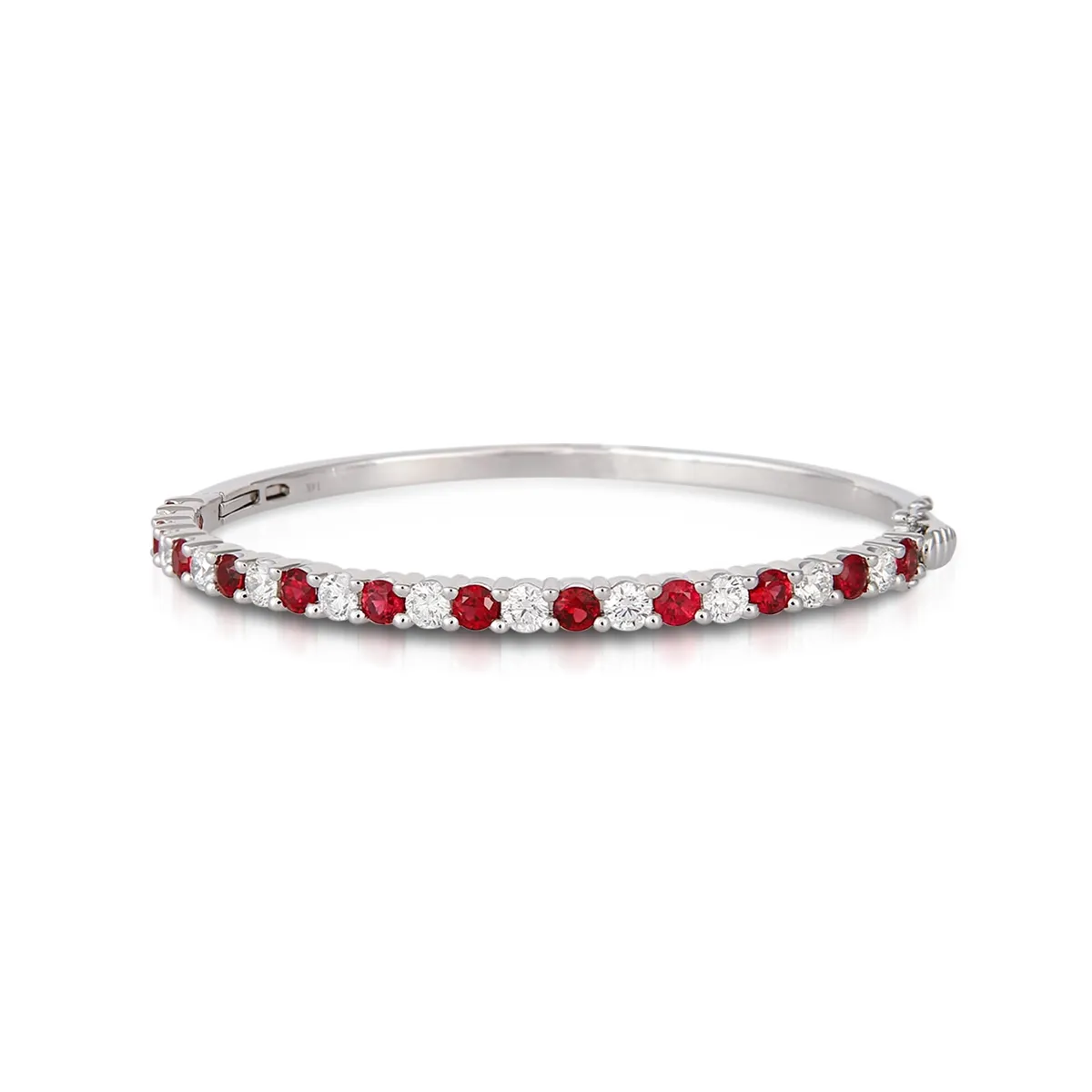 14K White Gold Ruby and Diamond Bangle