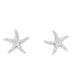 14K White Natural Diamond Starfish Earrings