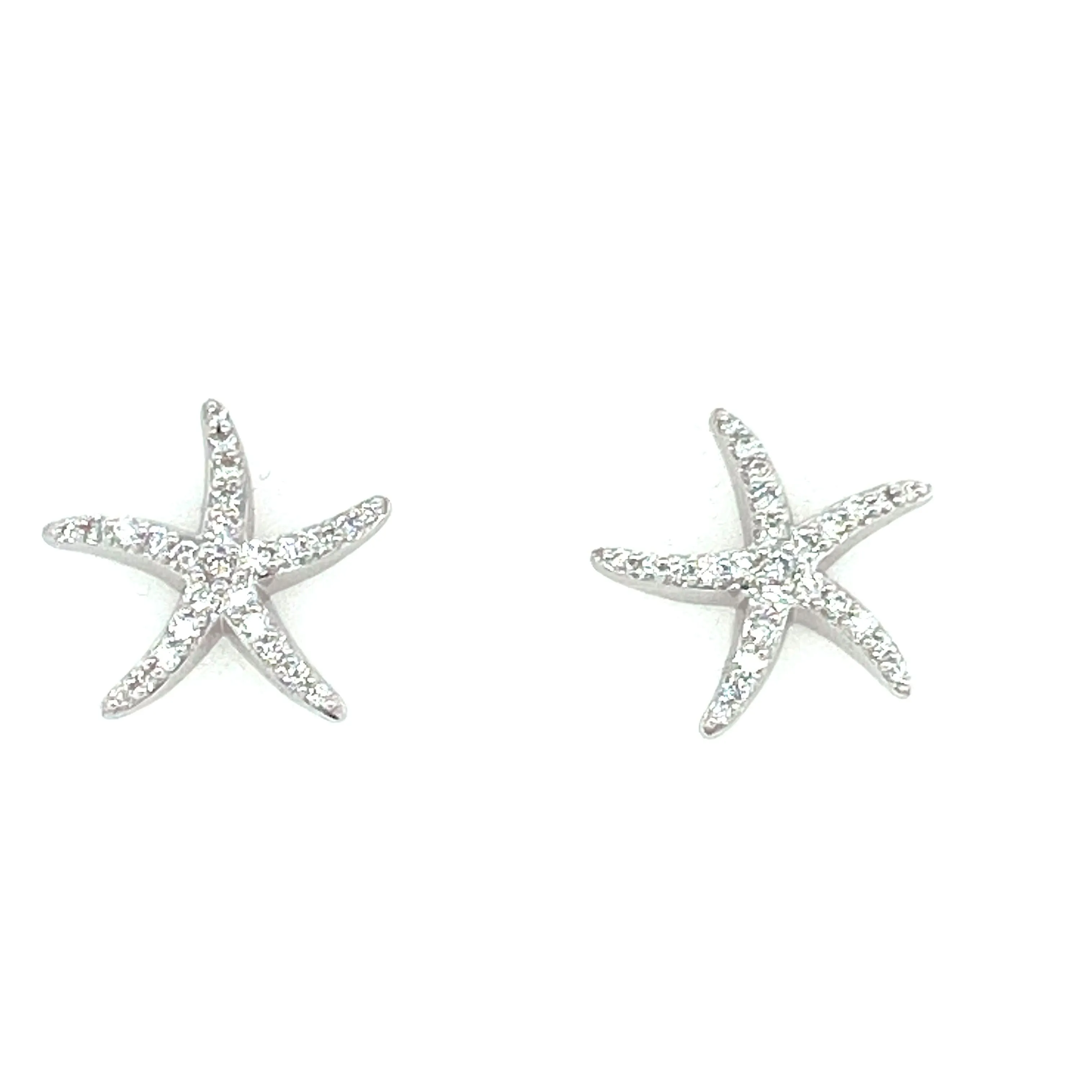 14K White Natural Diamond Starfish Earrings