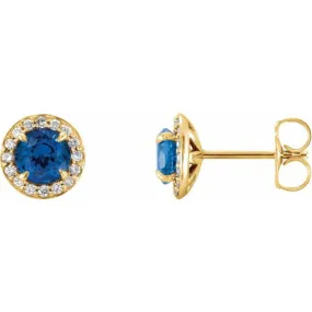 14K Yellow 3.5 mm Lab-Grown Blue Sapphire & 1/8 CTW Natural Diamond Earrings