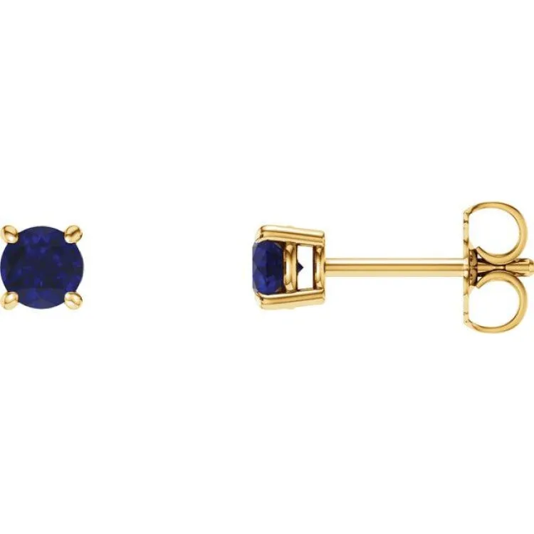 14K Yellow 4 mm Lab-Grown Blue Sapphire Stud Earrings