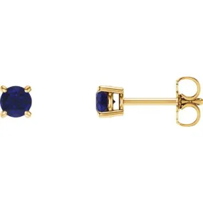 14K Yellow 4 mm Lab-Grown Blue Sapphire Stud Earrings