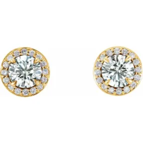 14K Yellow 5 mm Natural White Sapphire & 1/8 CTW Natural Diamond Earrings