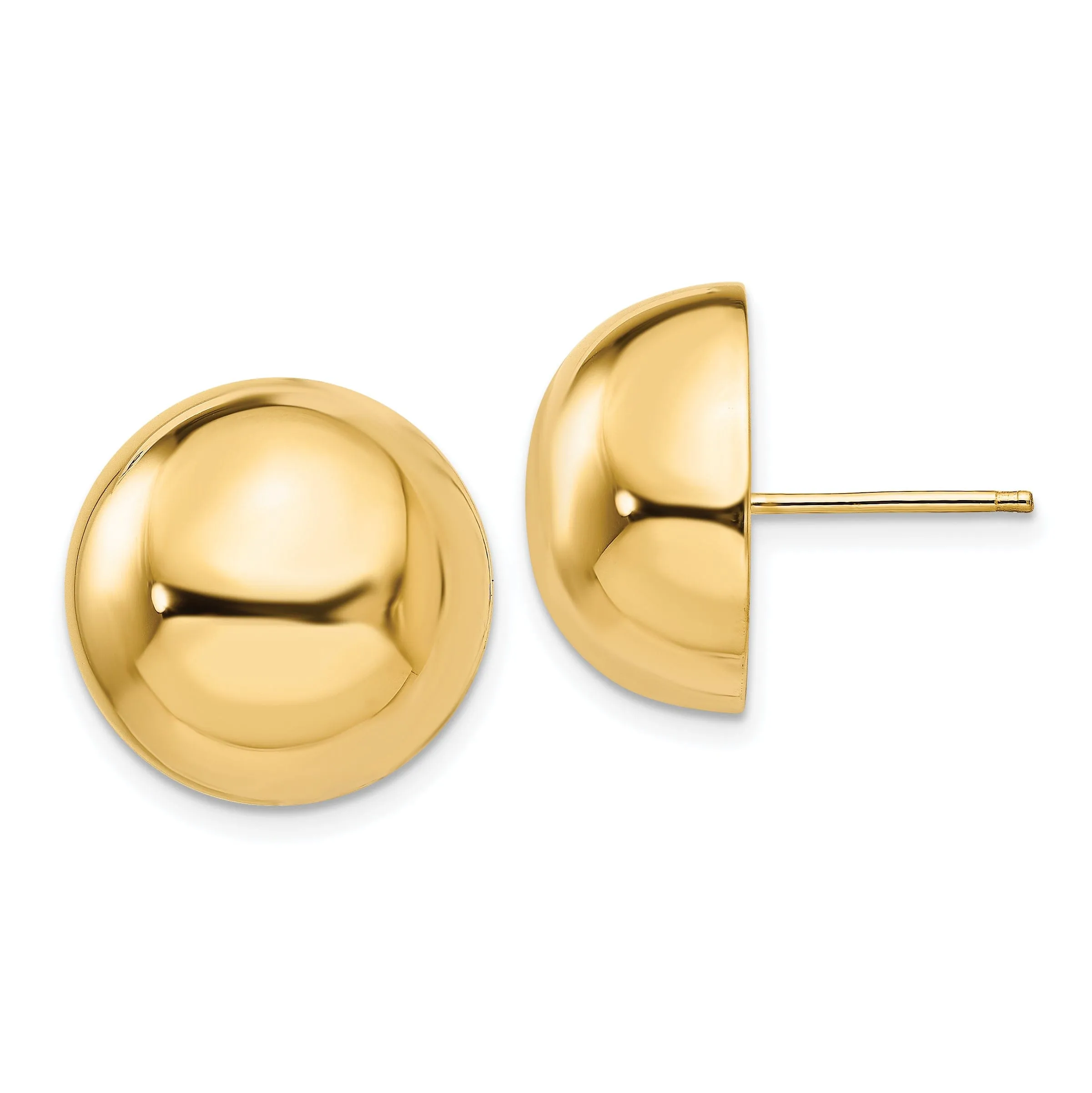 14k Yellow Gold 16MM Half Ball Post Earrings