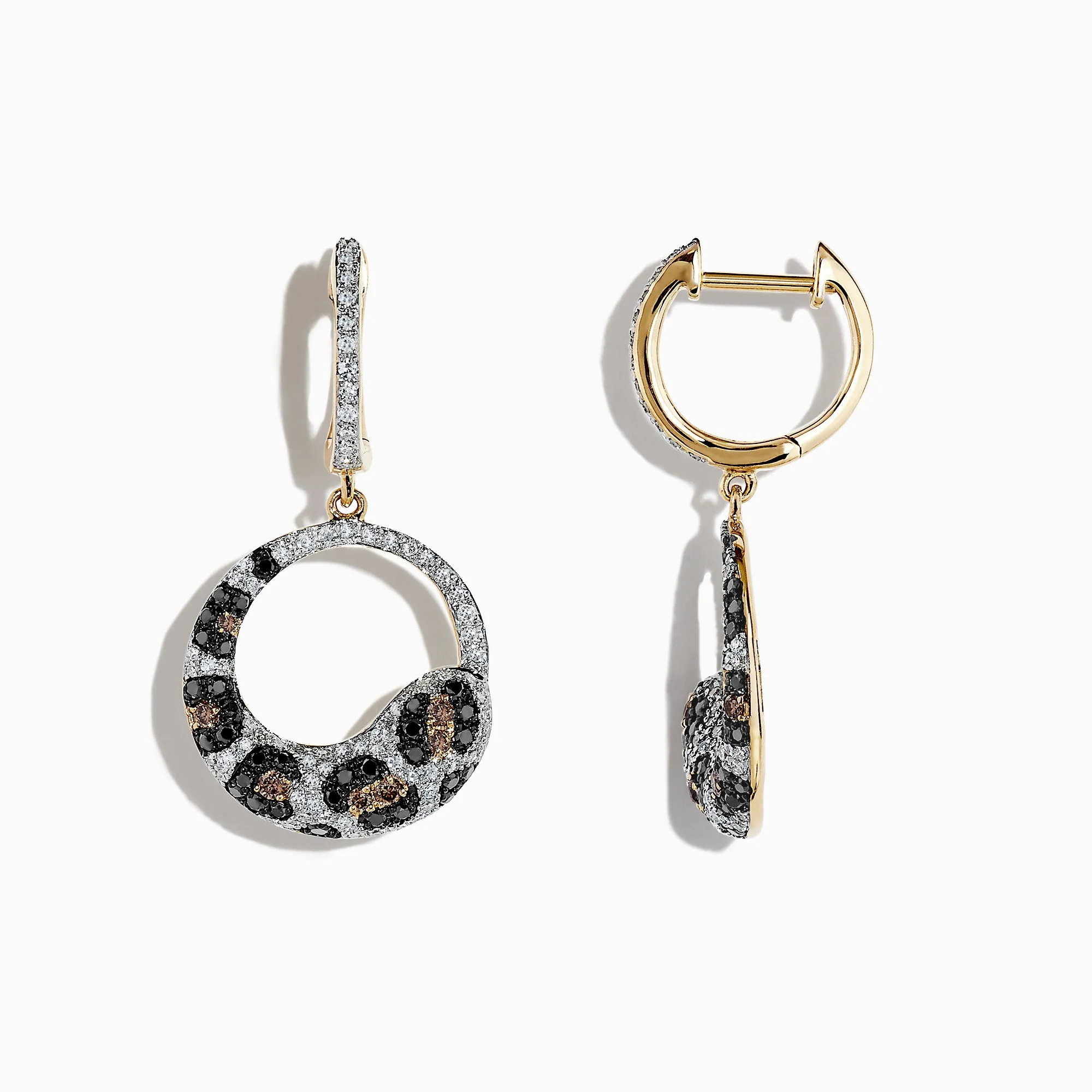 14K Yellow Gold Diamond Leopard Spot Earrings, 1.24 TCW